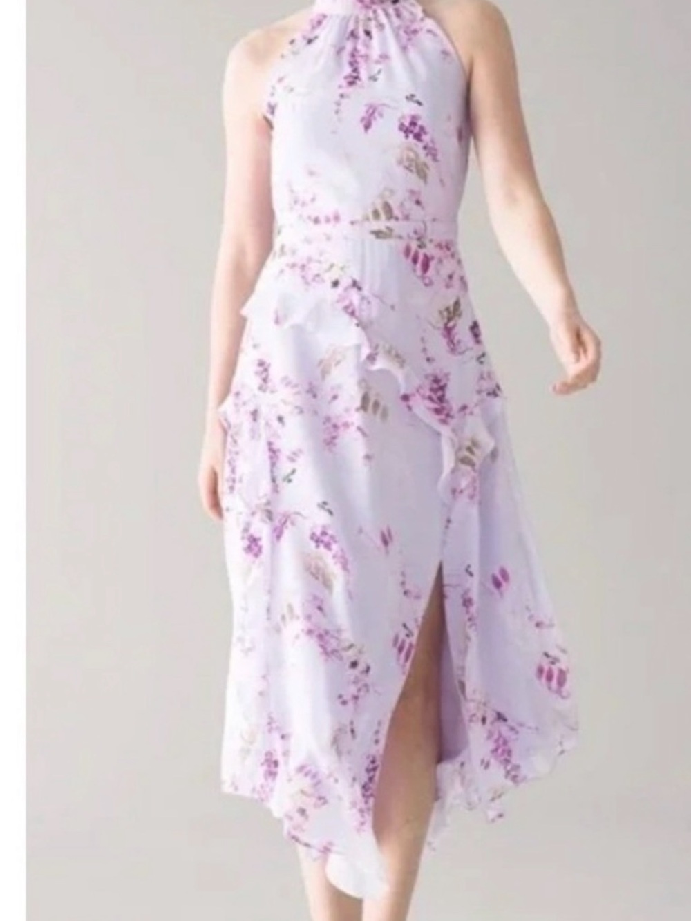 White House Black Market Lavender Floral Halter Midi Dress -  Elegant  Dress-